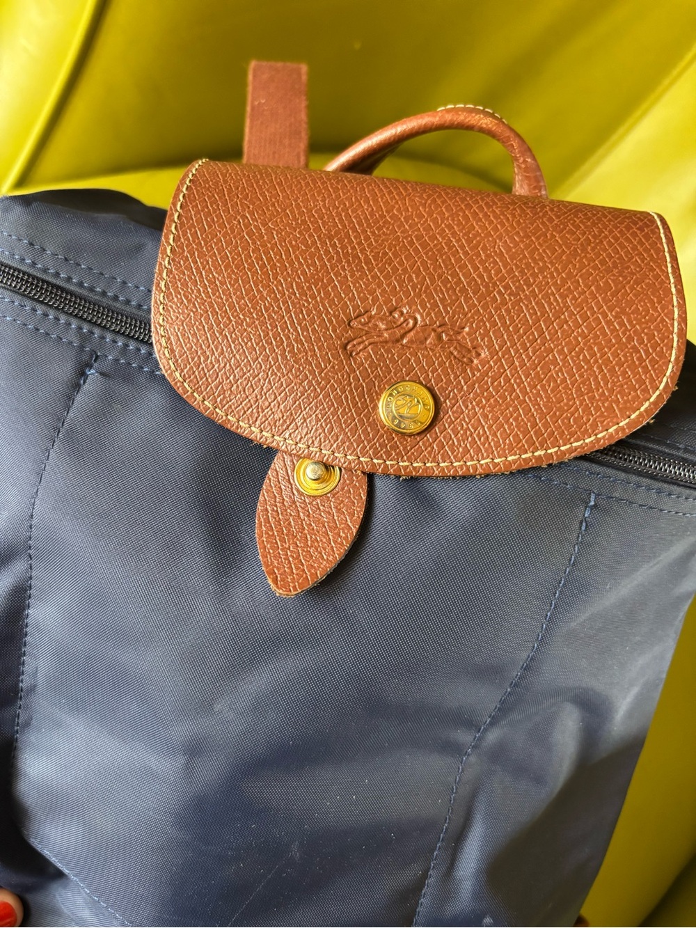 Longchamp Le Pliage 1699 Navy Blue Nylon Leather Backpack Brown - Picture 4 of 11